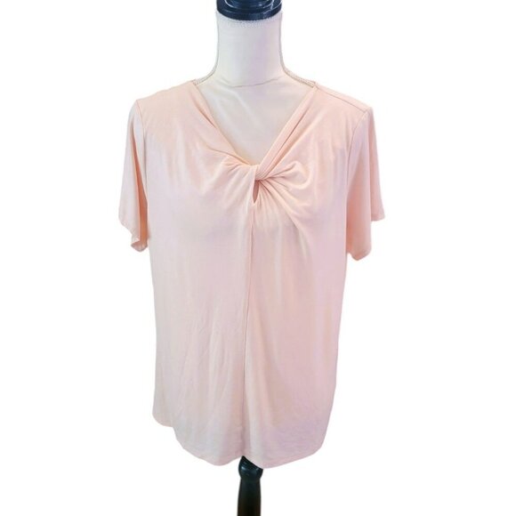 Liz Claiborne Pale Peach Short Sleeve Casual Top with Knot in Front in Size L… - Picture 1 of 4
